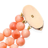 Vintage Yellow Gold Coral Triple Strand Bracelet