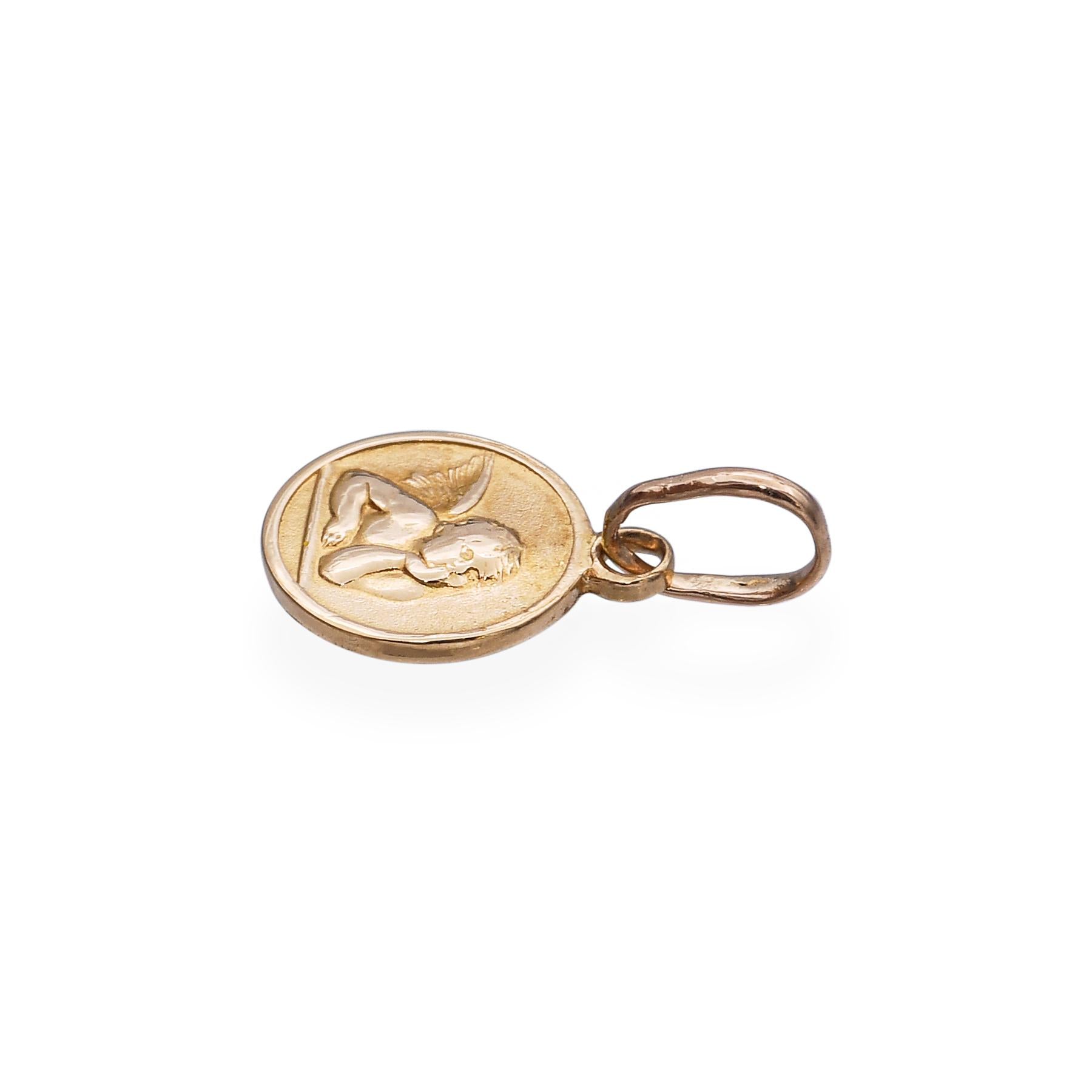 Vintage 18k Yellow Gold Cherub Coin Charm Pendant