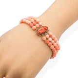 Vintage Yellow Gold Coral Triple Strand Bracelet