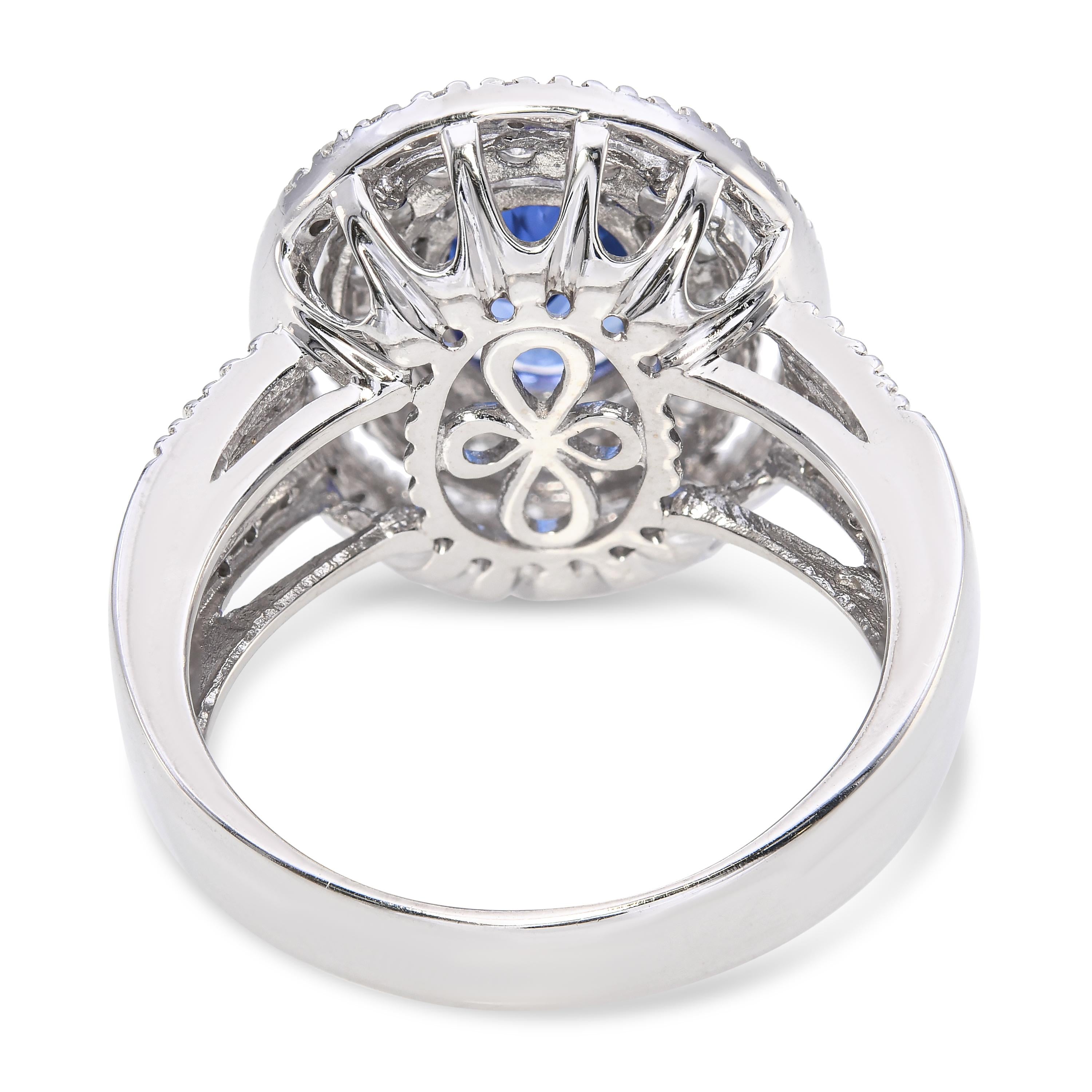 Vintage 14k White Gold Tanzanite and Diamond Halo Ring