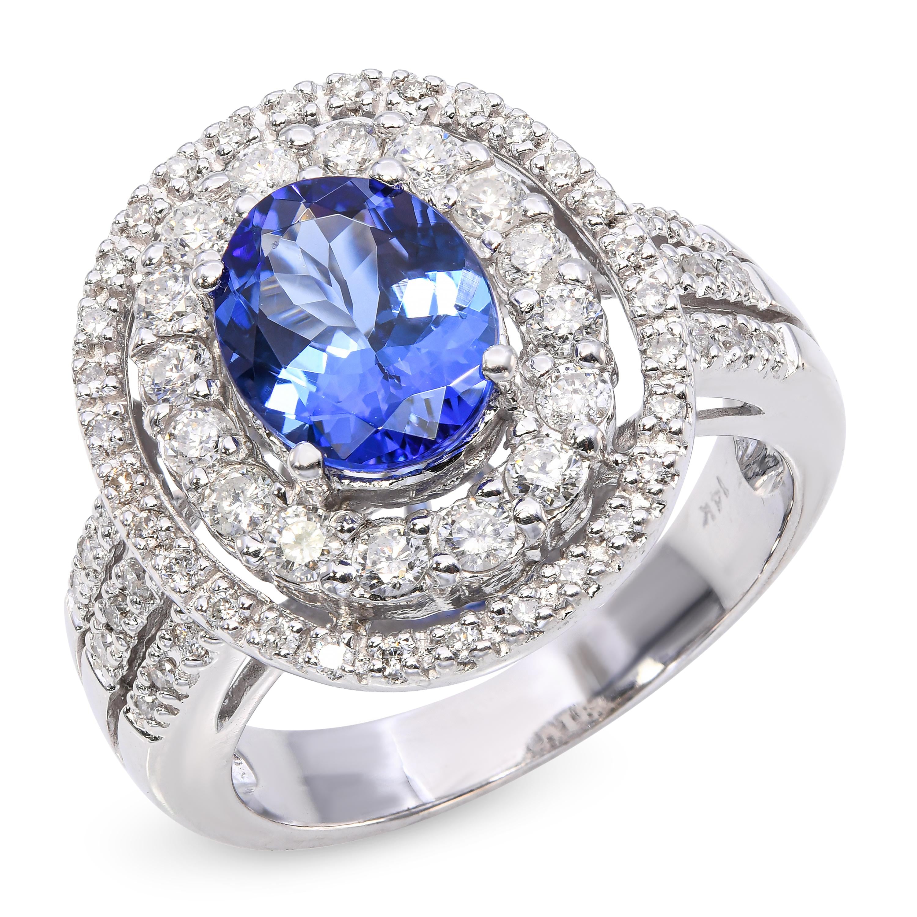 Vintage 14k White Gold Tanzanite and Diamond Halo Ring