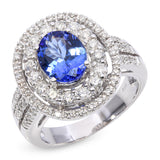 Vintage 14k White Gold Tanzanite and Diamond Halo Ring