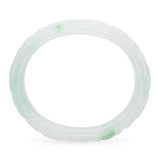 GIA Translucent Variegated Light Gray & Green Carved Jadeite Bangle Bracelet