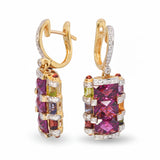 Bellarri 14k Yellow Gold Multi-Stone and Diamond Geometric Earrings