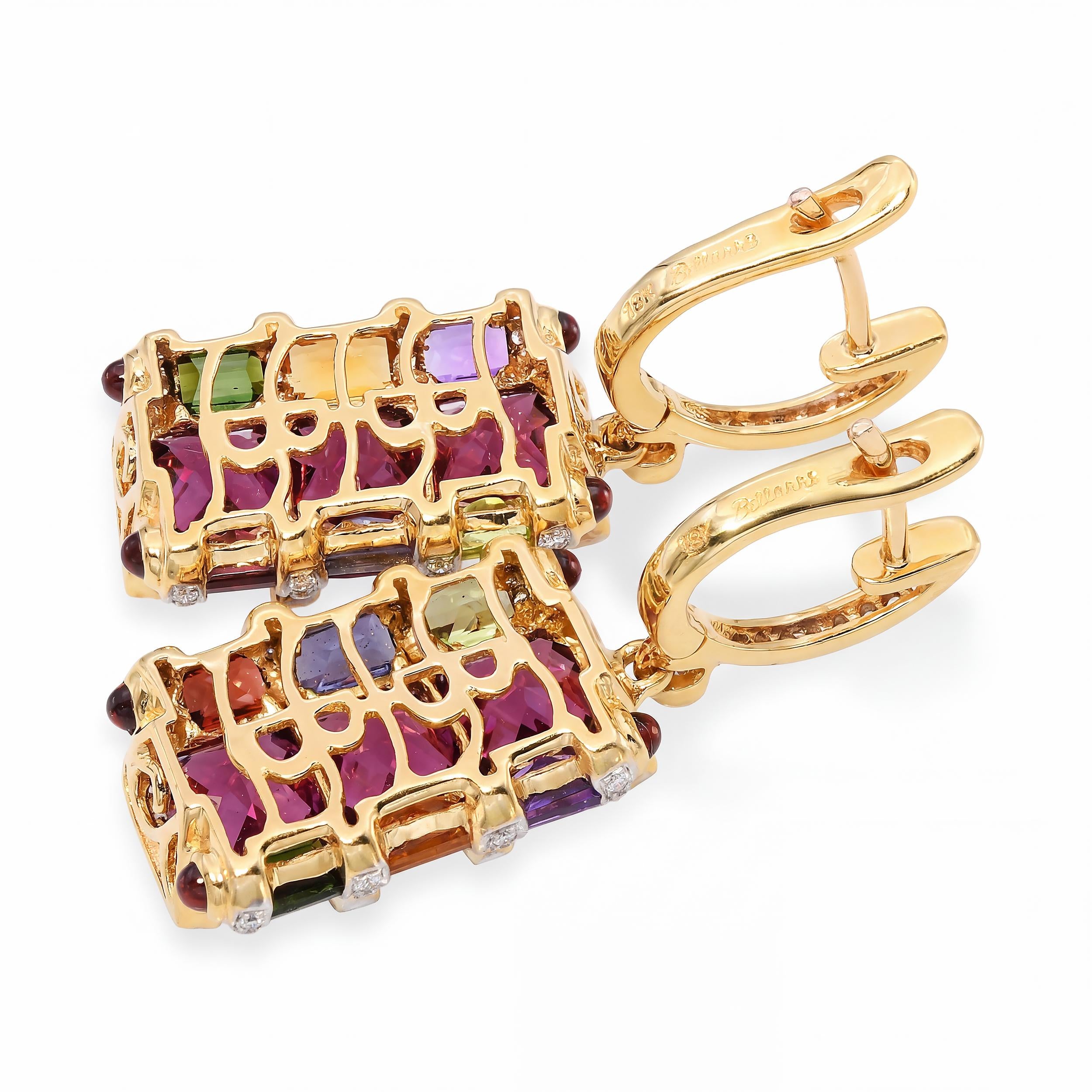 Bellarri 14k Yellow Gold Multi-Stone and Diamond Geometric Earrings