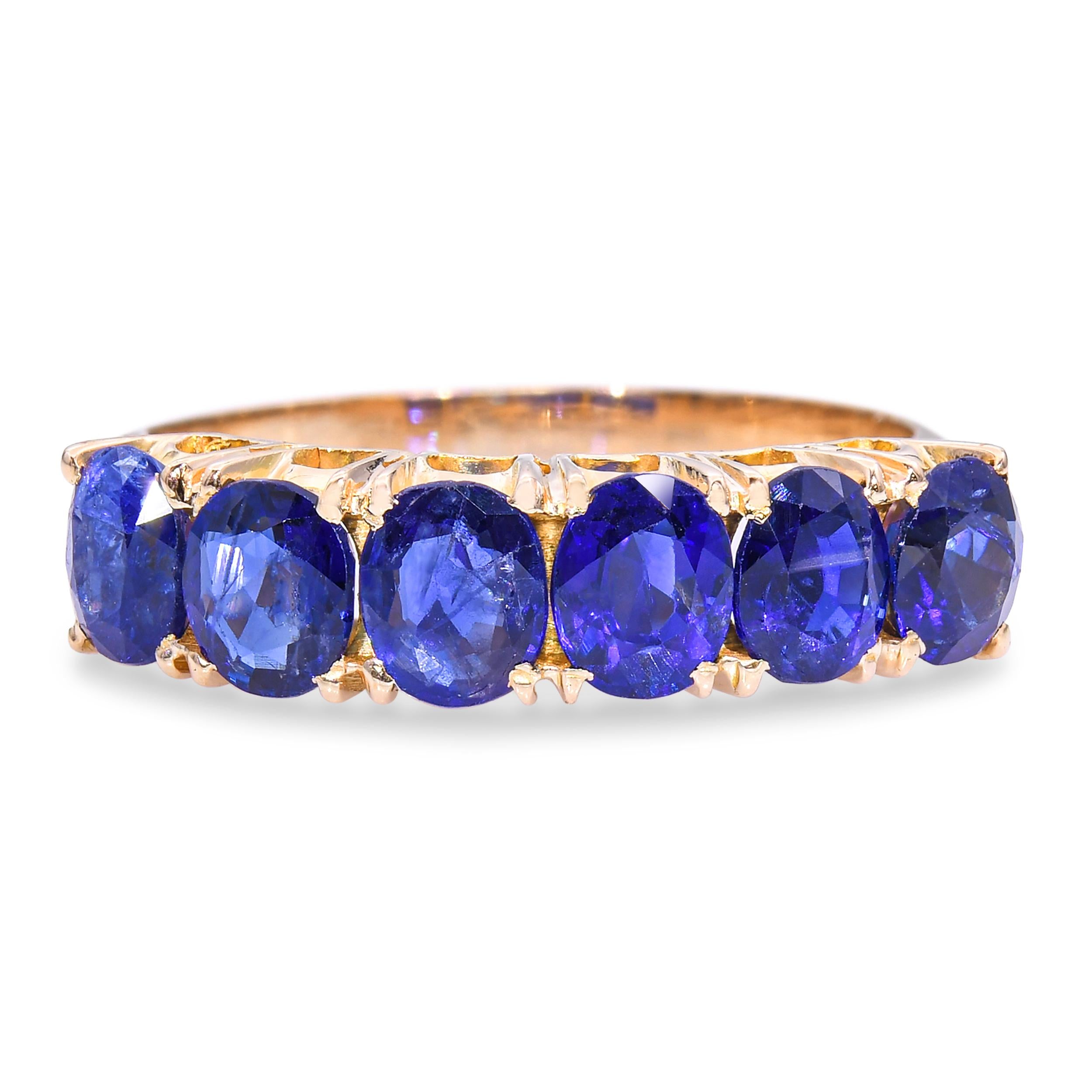 Vintage 16k Yellow Gold 2.12tcw Blue Sapphire Half Band Ring