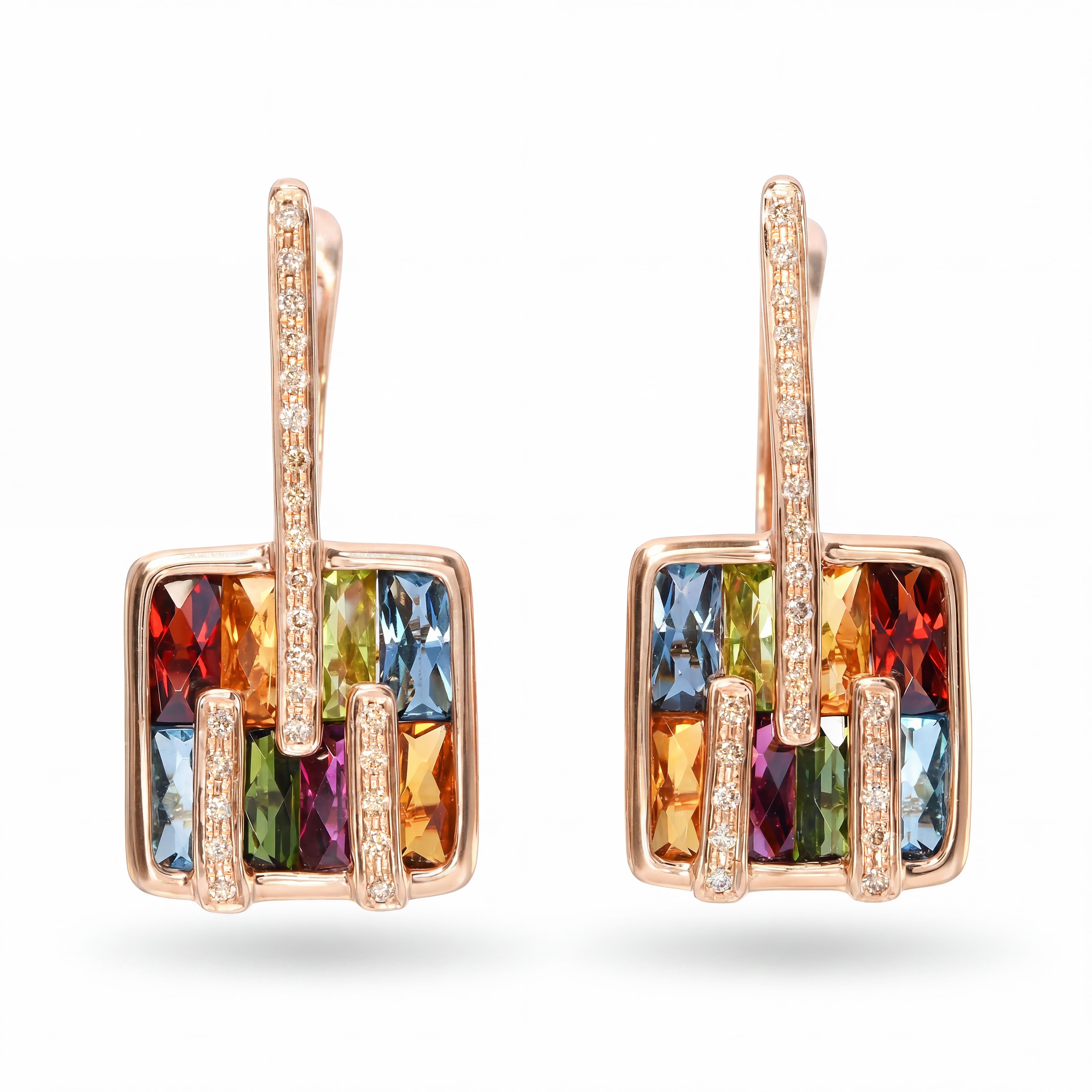 Bellari 14k Rose Gold Multi-Gemstone and Diamond Earrings