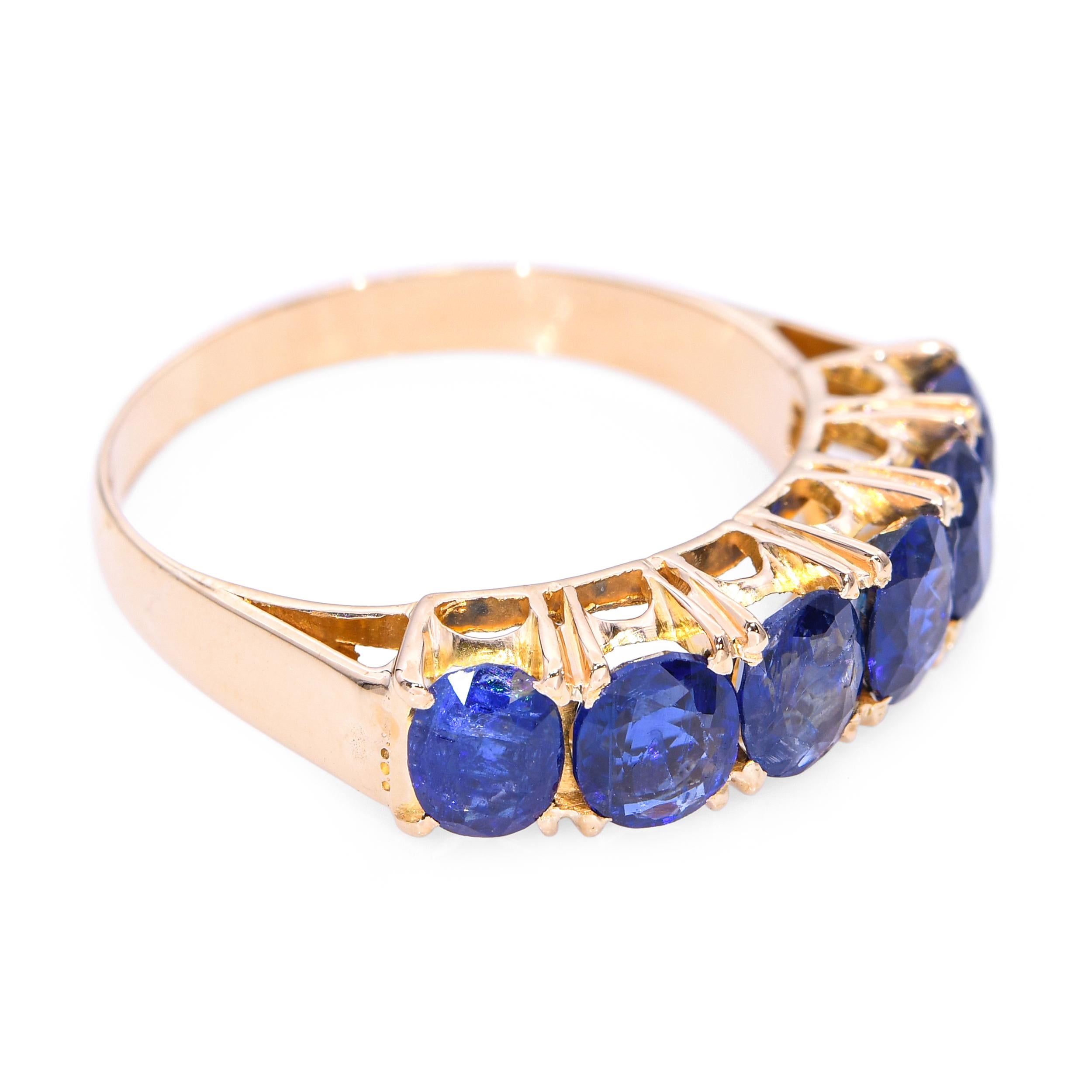 Vintage 16k Yellow Gold 2.12tcw Blue Sapphire Half Band Ring