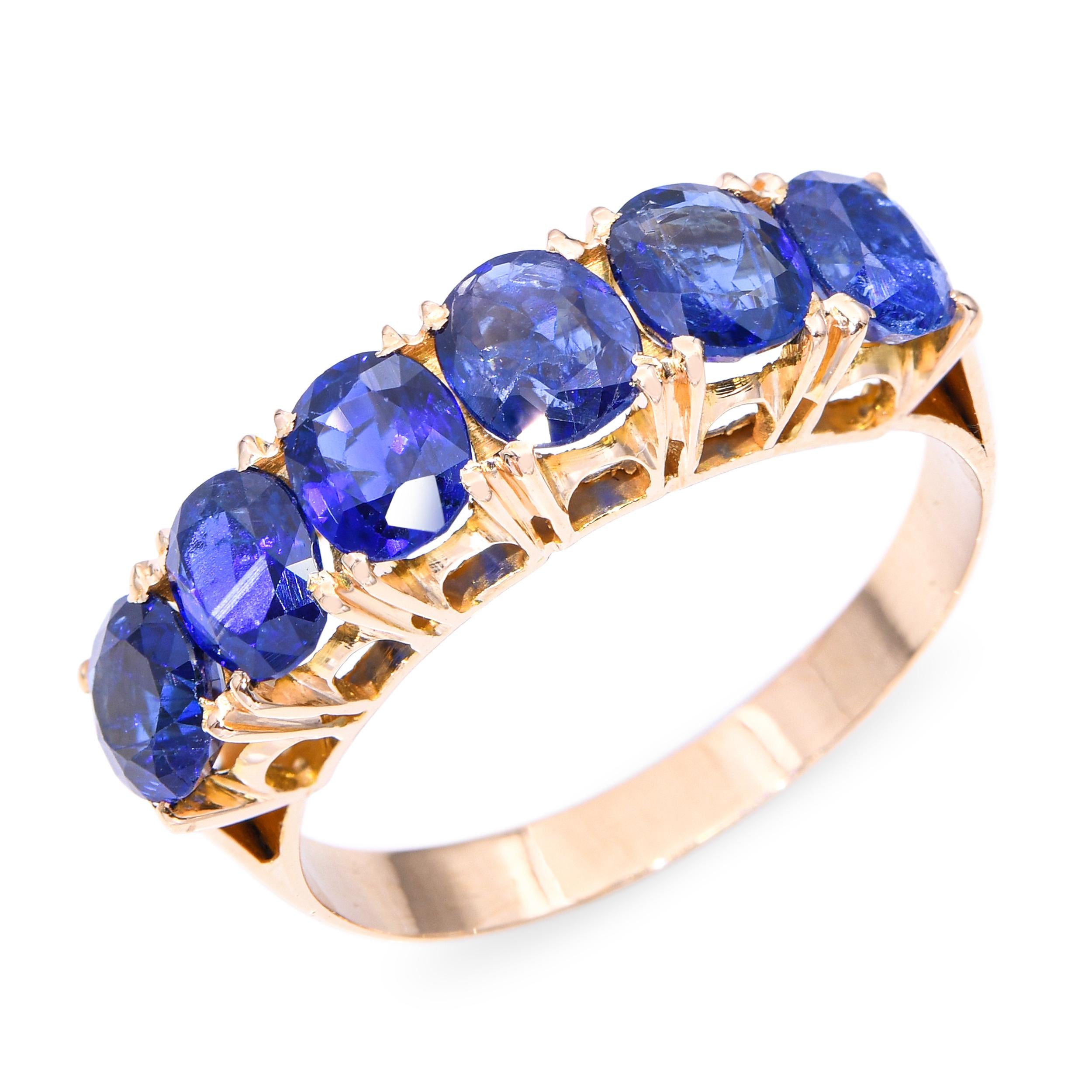 Vintage 16k Yellow Gold 2.12tcw Blue Sapphire Half Band Ring