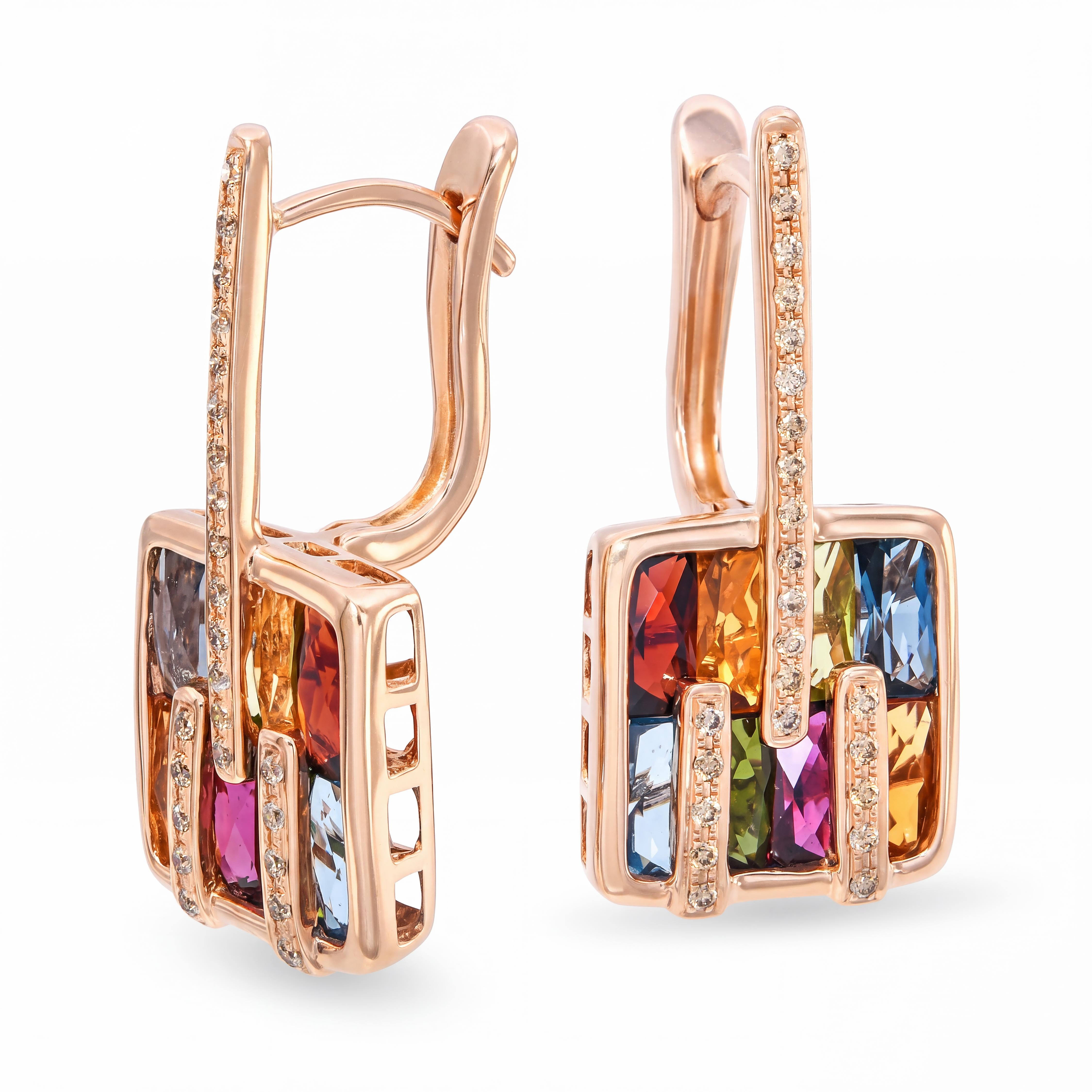 Bellari 14k Rose Gold Multi-Gemstone and Diamond Earrings