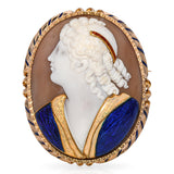 Antique French 16k Yellow Gold Sardonyx Shell Commesso Cameo Brooch