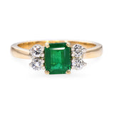 Vintage 18k Yellow Gold Zambian Emerald & Diamond Ring