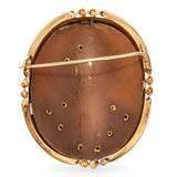 Antique French 16k Yellow Gold Sardonyx Shell Commesso Cameo Brooch
