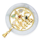 Vintage 14k Yellow Gold Multi-Gemstone Dragon & Pagoda Green Jade Donut Pendant
