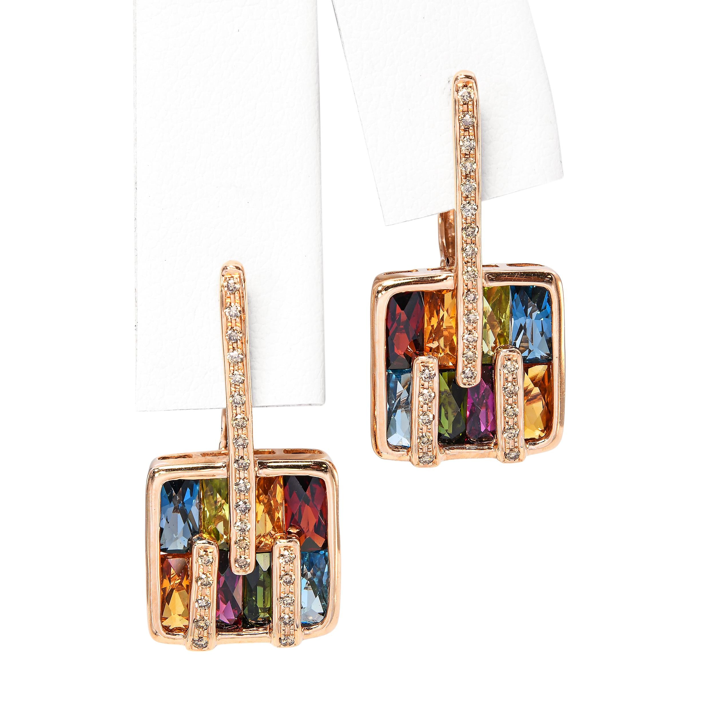 Bellari 14k Rose Gold Multi-Gemstone and Diamond Earrings