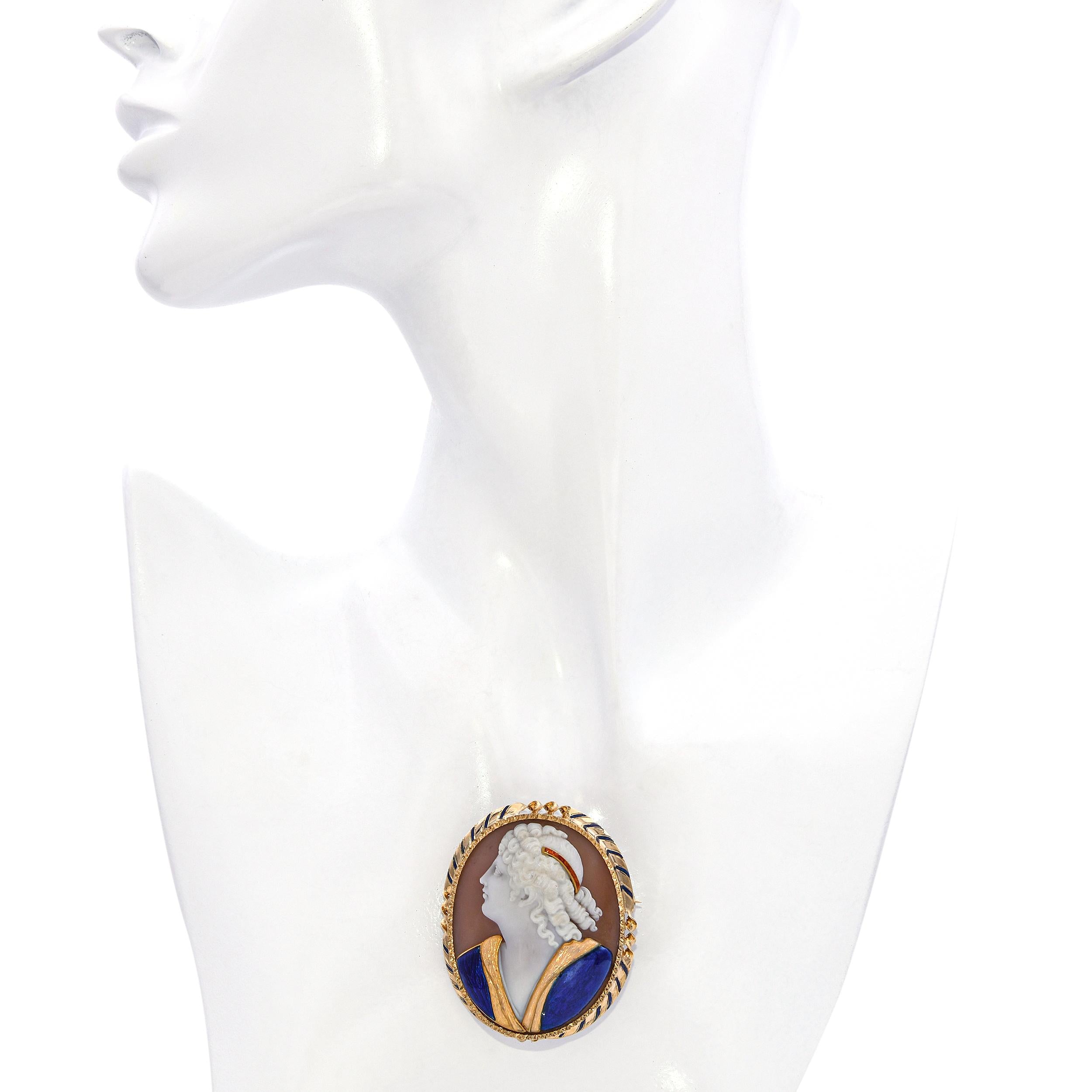 Antique French 16k Yellow Gold Sardonyx Shell Commesso Cameo Brooch