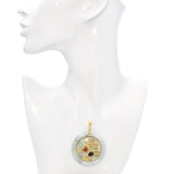 Vintage 14k Yellow Gold Multi-Gemstone Dragon & Pagoda Green Jade Donut Pendant