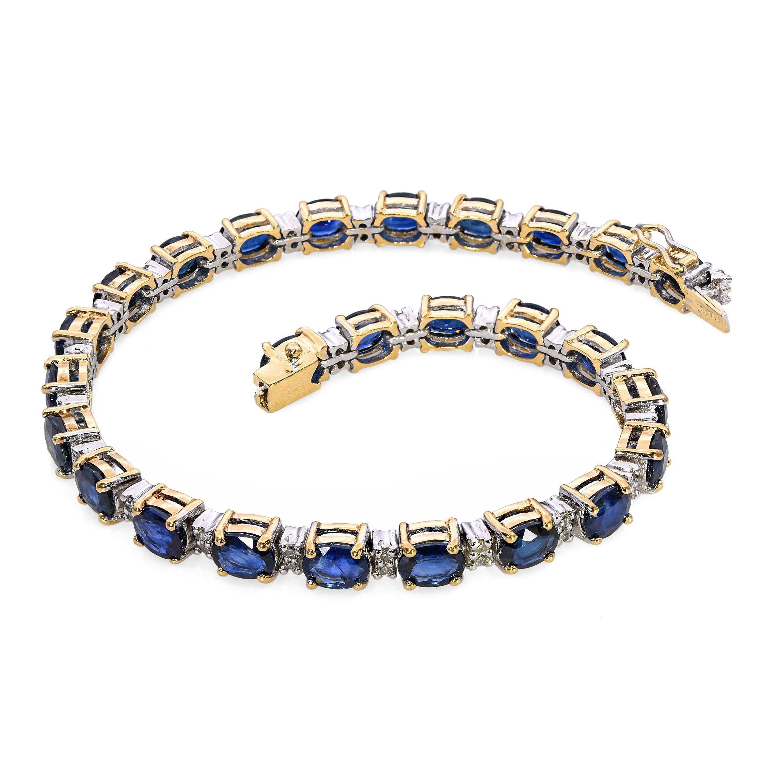 14k Two Tone Gold 12.48tcw Sapphire and Diamond Tennis Bracelet