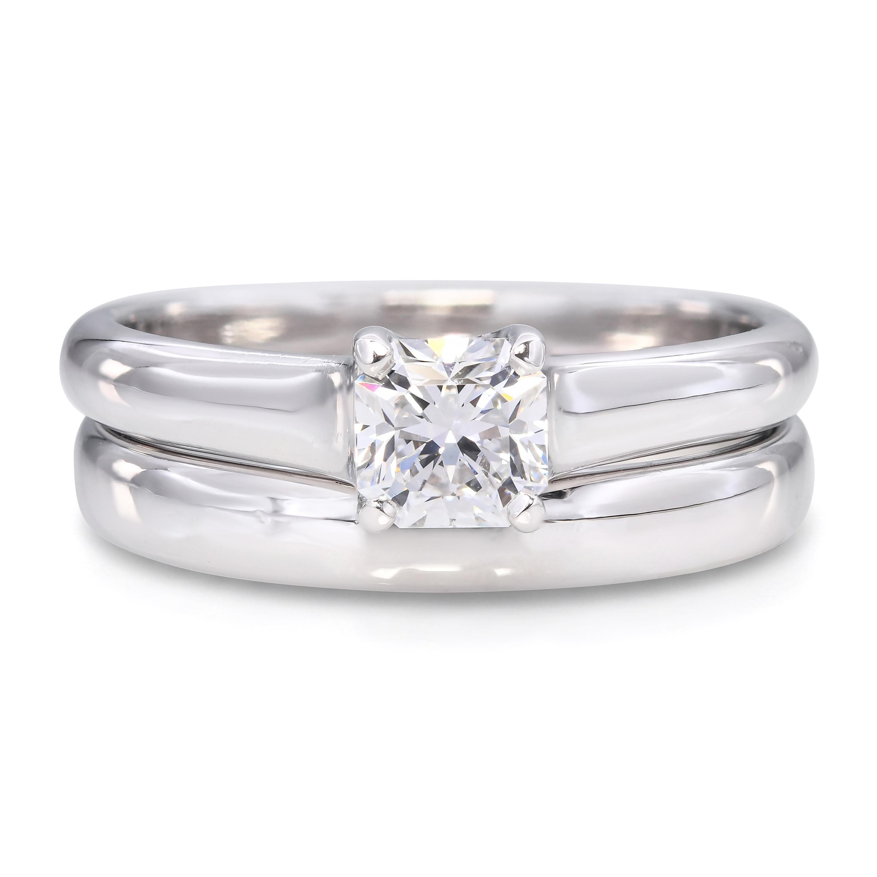 Tiffany & Co Platinum Lucida .51ct Diamond Engagement Ring & Wedding Band Set