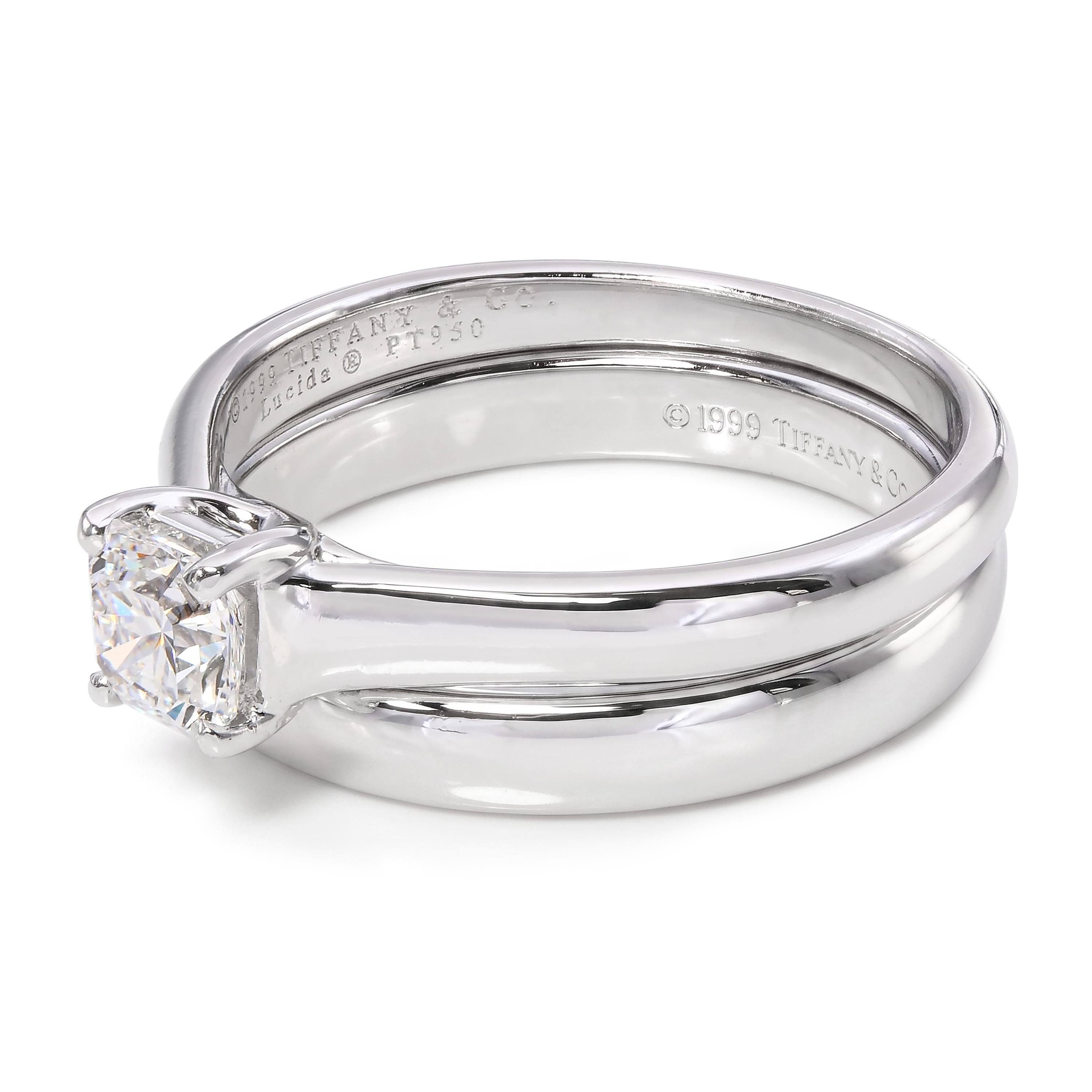 Tiffany & Co Platinum Lucida .51ct Diamond Engagement Ring & Wedding Band Set