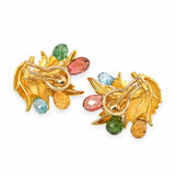 19k Yellow Gold 24.5tcw Briolette Cut Tourmaline Foliage Ear Clips