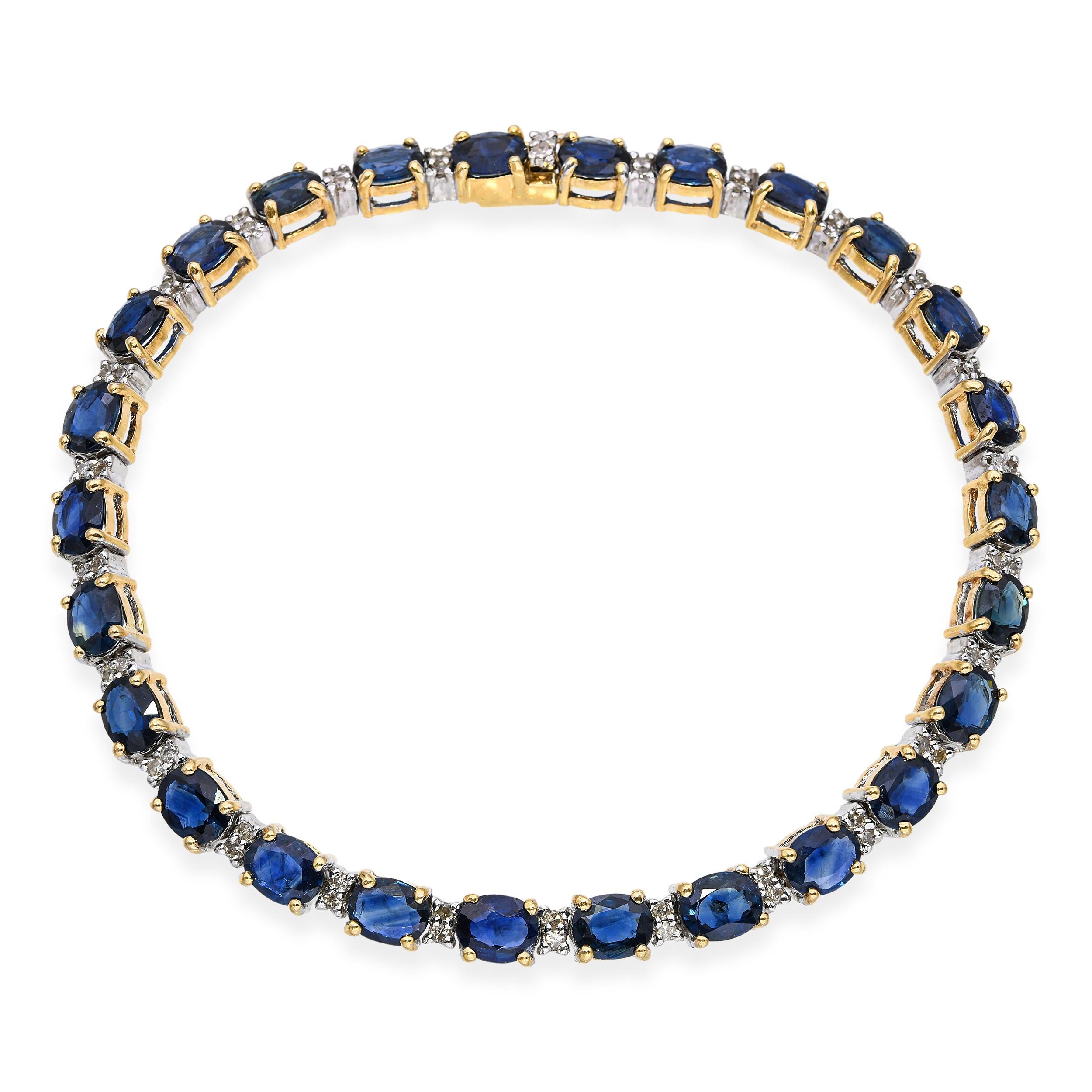 14k Two Tone Gold 12.48tcw Sapphire and Diamond Tennis Bracelet