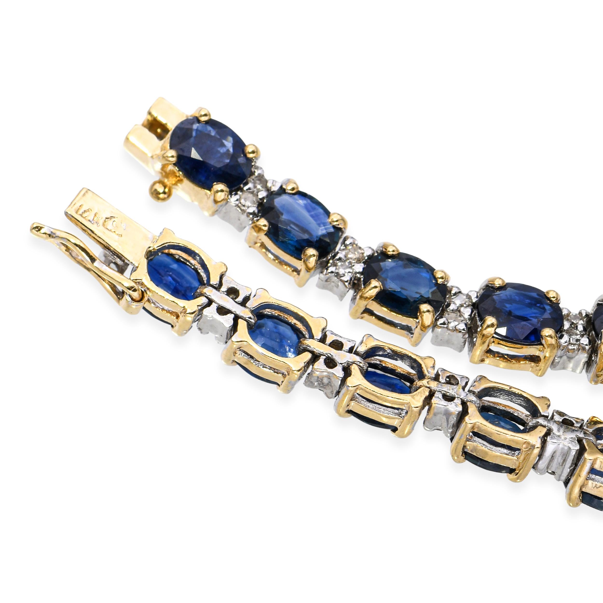 14k Two Tone Gold 12.48tcw Sapphire and Diamond Tennis Bracelet