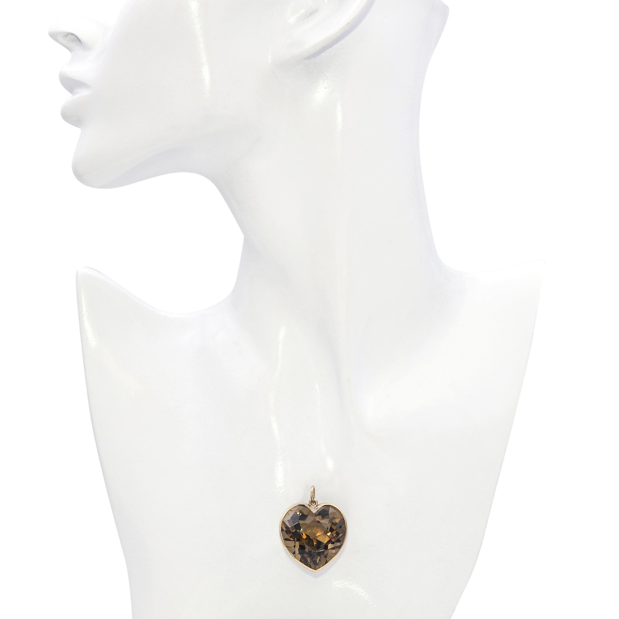 Vintage 12k Yellow 48.2ct Smoky Quartz Heart Pendant