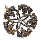 Antique Art Nuevo 18k Yellow Gold Diamond Foliage Cyclical Brooch