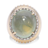 14k Yellow Gold 15.50ct Prehnite and Diamond Dome Ring