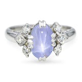 Vintage 18k White Gold Star 1.80ct Star Sapphire and Diamond Ring