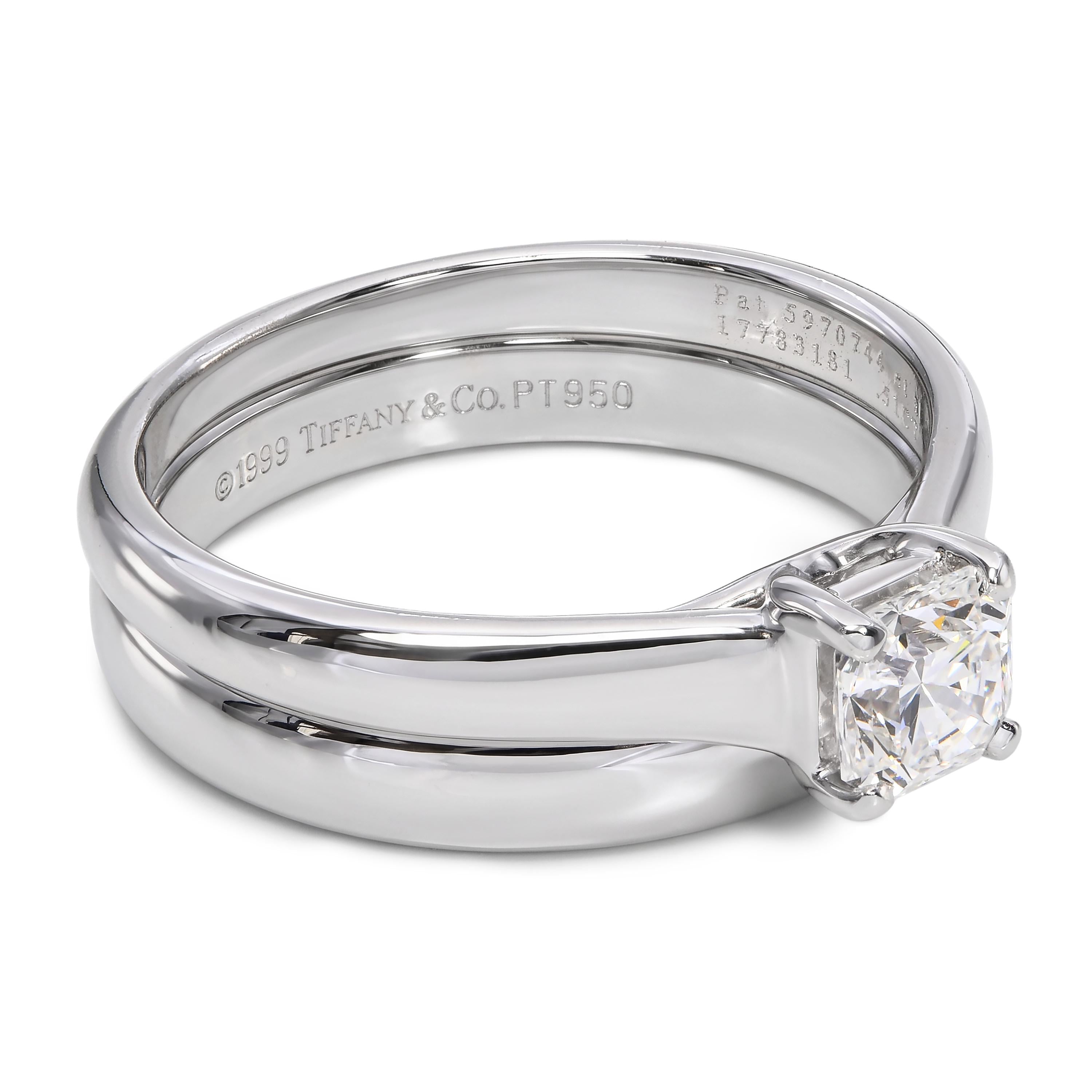 Tiffany & Co Platinum Lucida .51ct Diamond Engagement Ring & Wedding Band Set