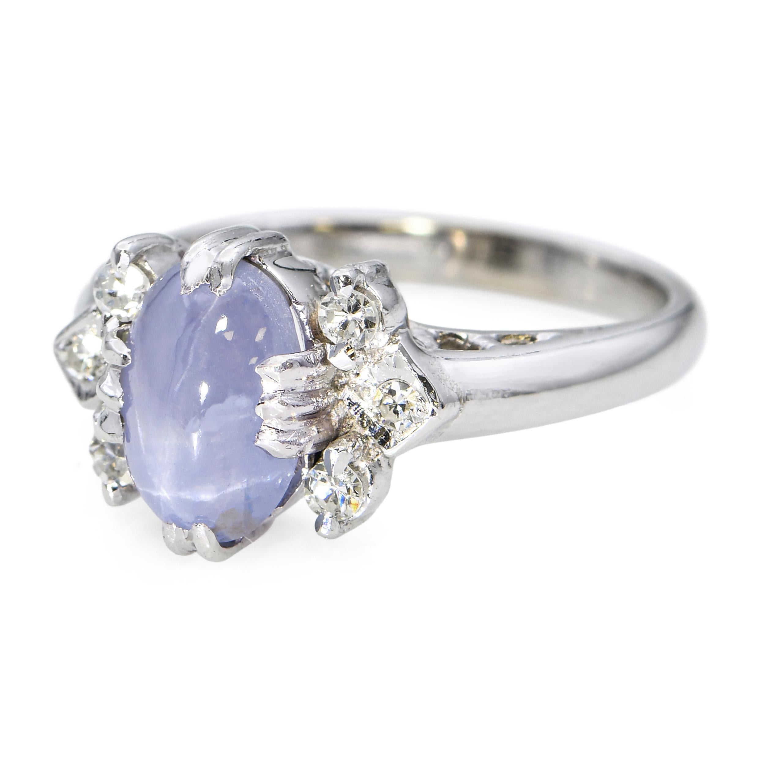 Vintage 18k White Gold Star 1.80ct Star Sapphire and Diamond Ring