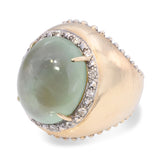 14k Yellow Gold 15.50ct Prehnite and Diamond Dome Ring