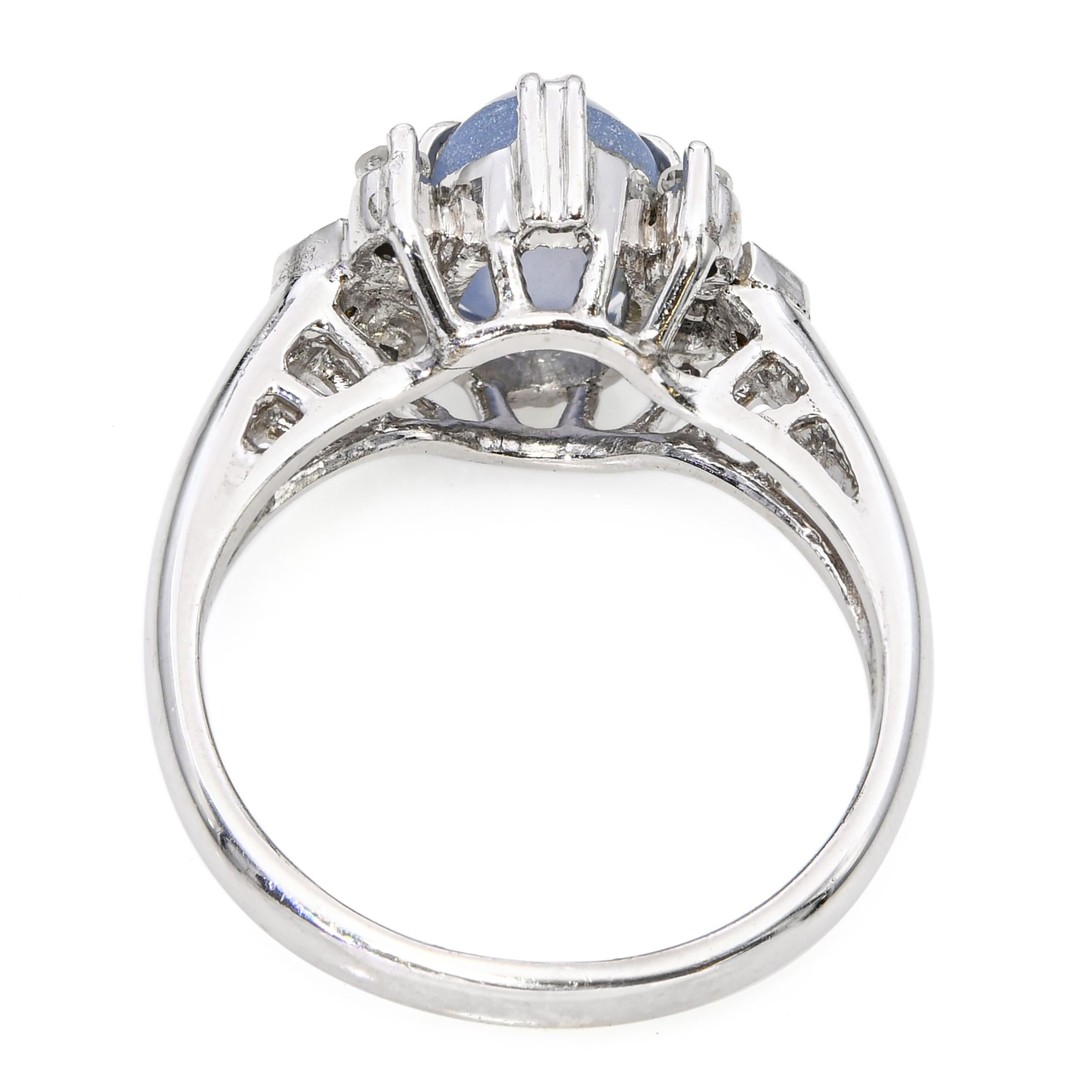 Vintage 18k White Gold Star 1.80ct Star Sapphire and Diamond Ring