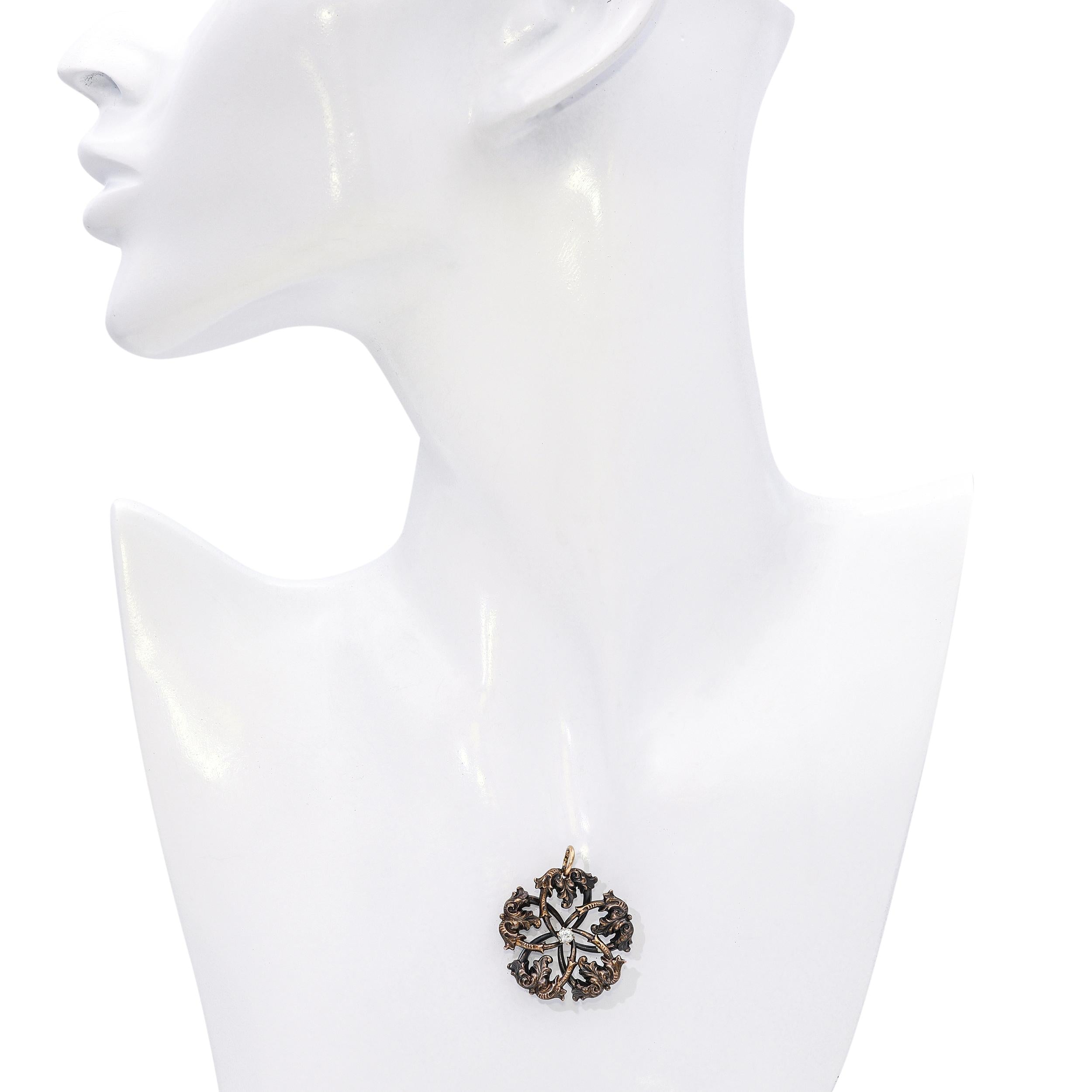 Antique Art Nuevo 18k Rose Gold Diamond Foliage Cyclical Pendant