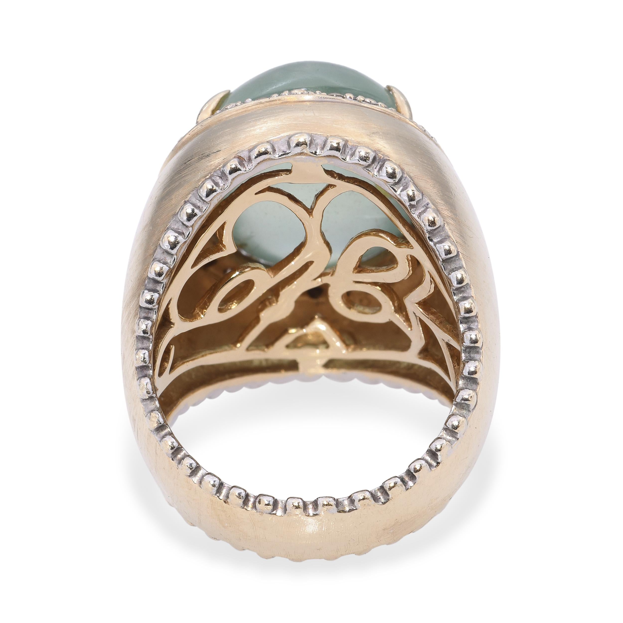 14k Yellow Gold 15.50ct Prehnite and Diamond Dome Ring