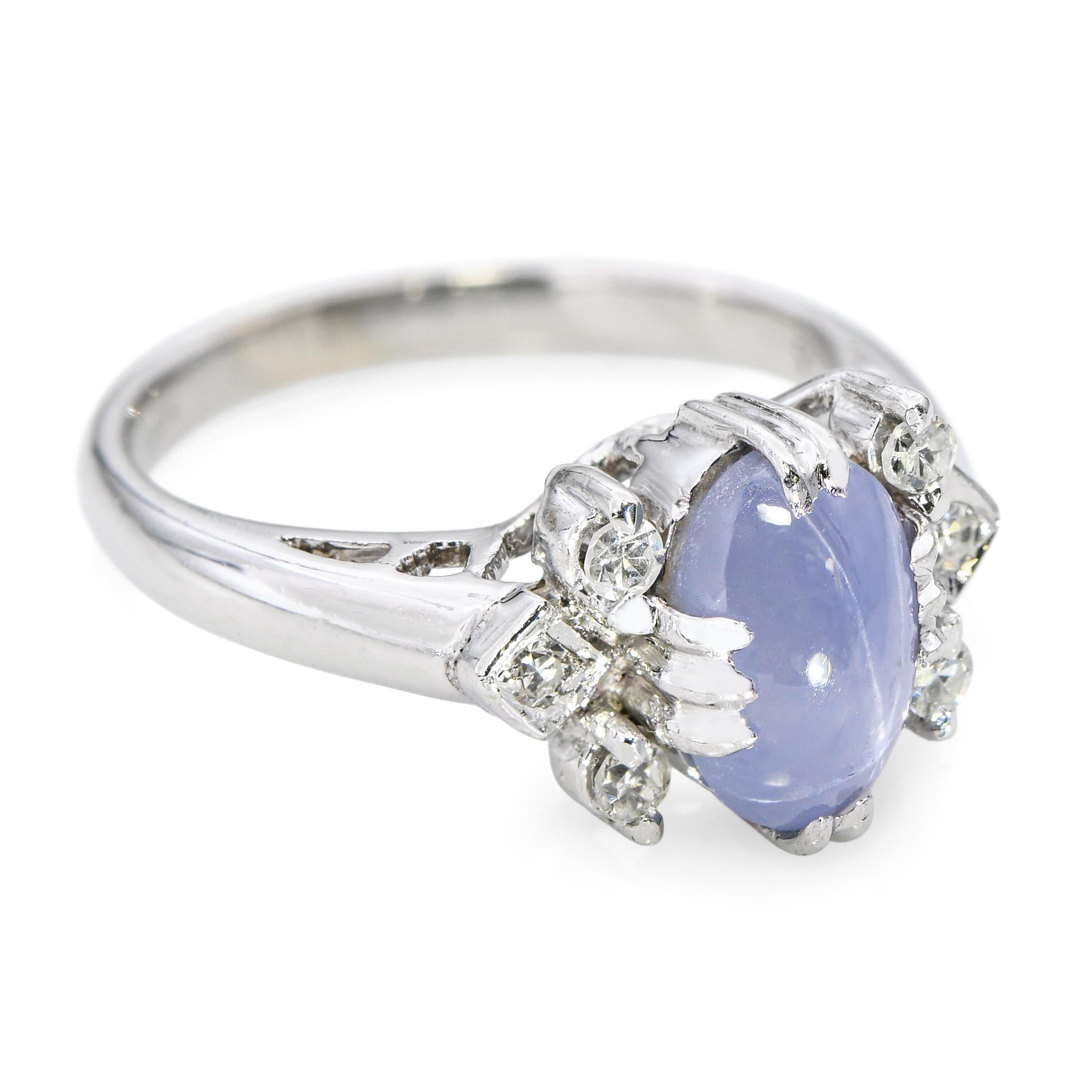 Vintage 18k White Gold Star 1.80ct Star Sapphire and Diamond Ring