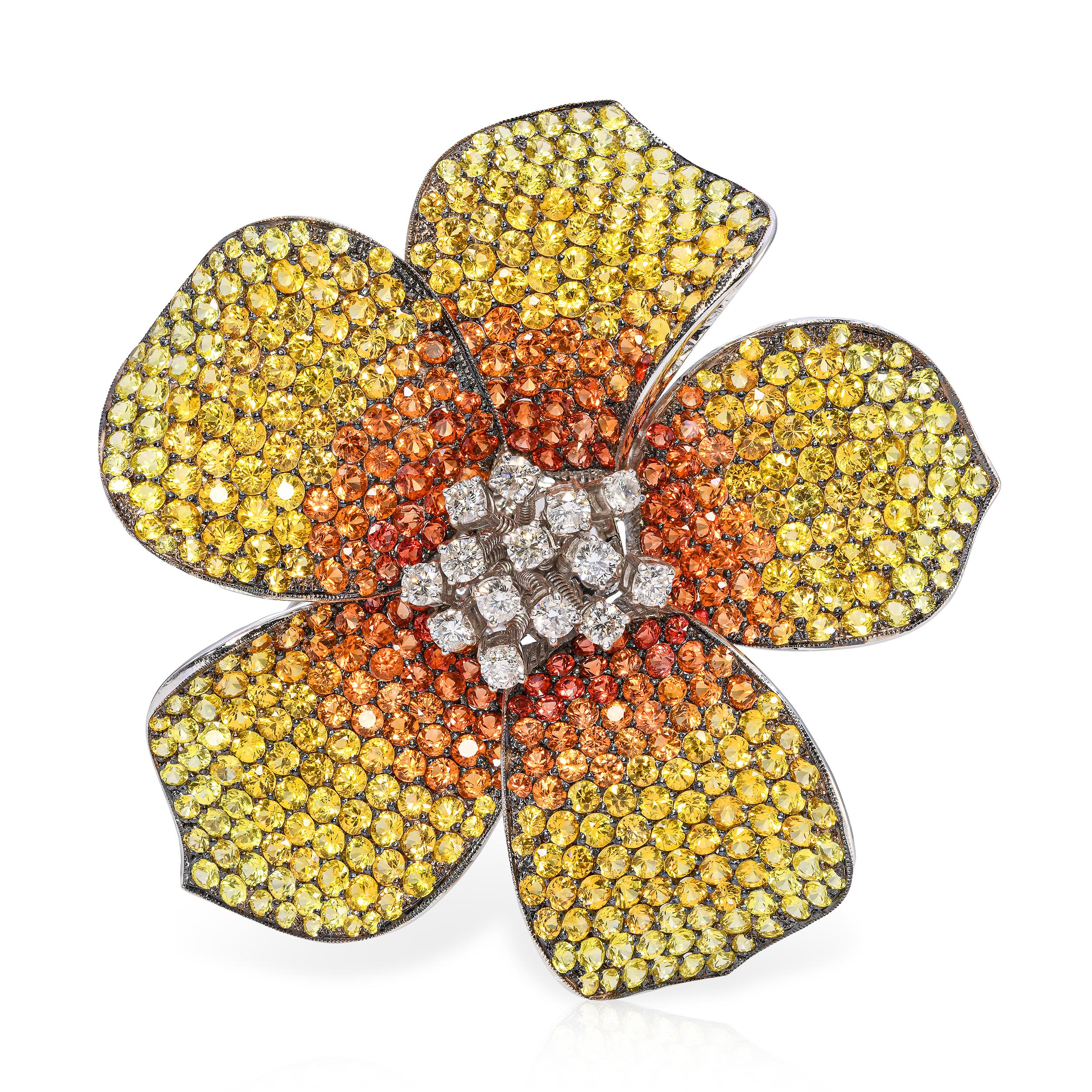 18k White Gold En Tremblant Fancy Sapphire and Diamond Brooch
