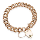 Antique Victorian 9k Rose Gold Link Heart Lock Clasp Bracelet