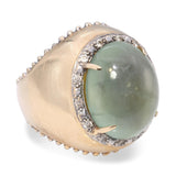 14k Yellow Gold 15.50ct Prehnite and Diamond Dome Ring