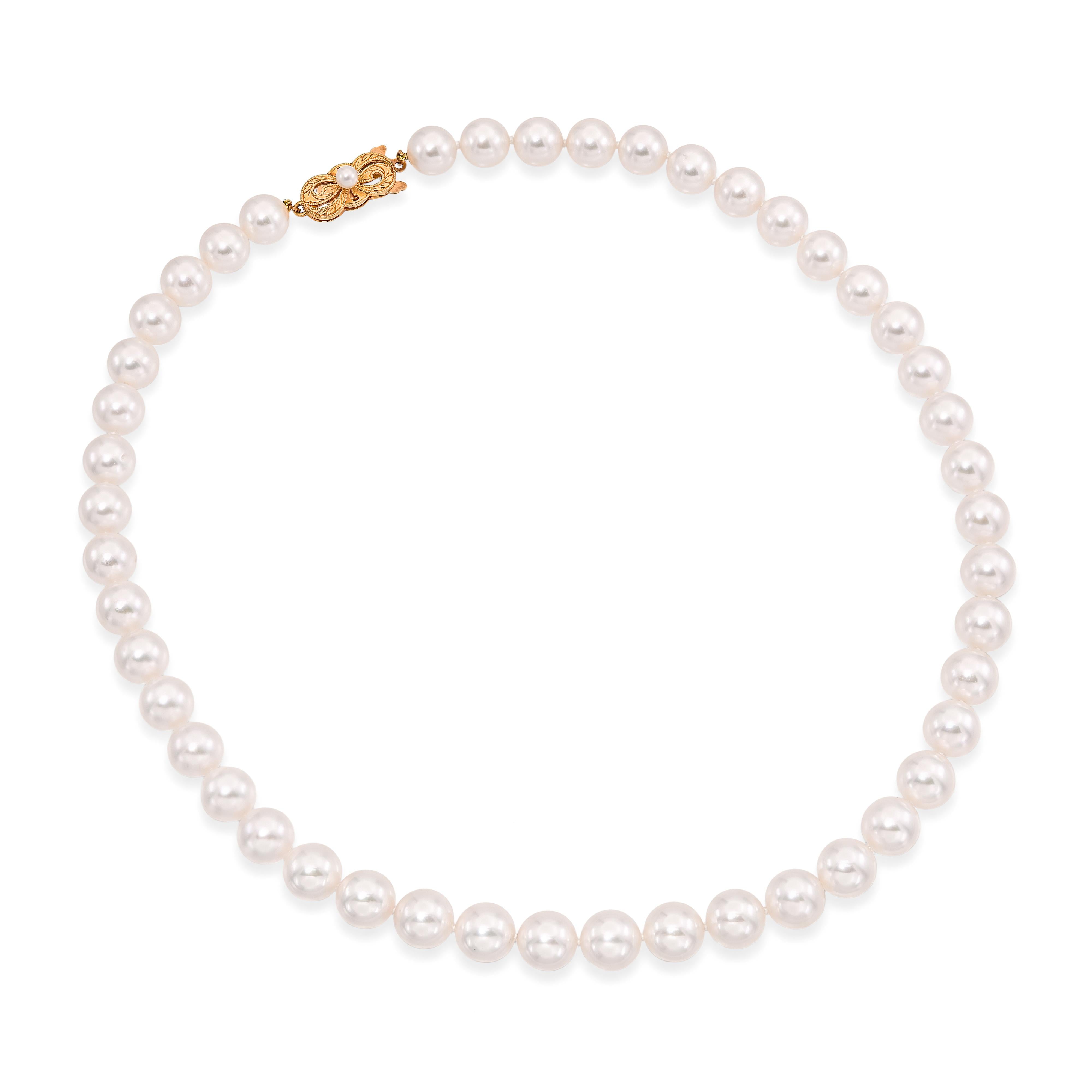 Mikimoto 18k Yellow Gold 8mm Akoya Pearl Necklace