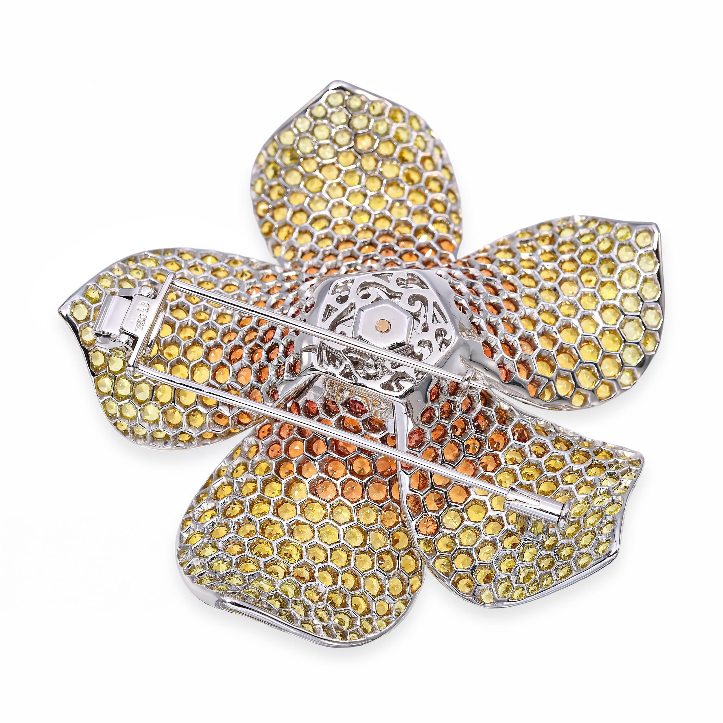 18k White Gold En Tremblant Fancy Sapphire and Diamond Brooch