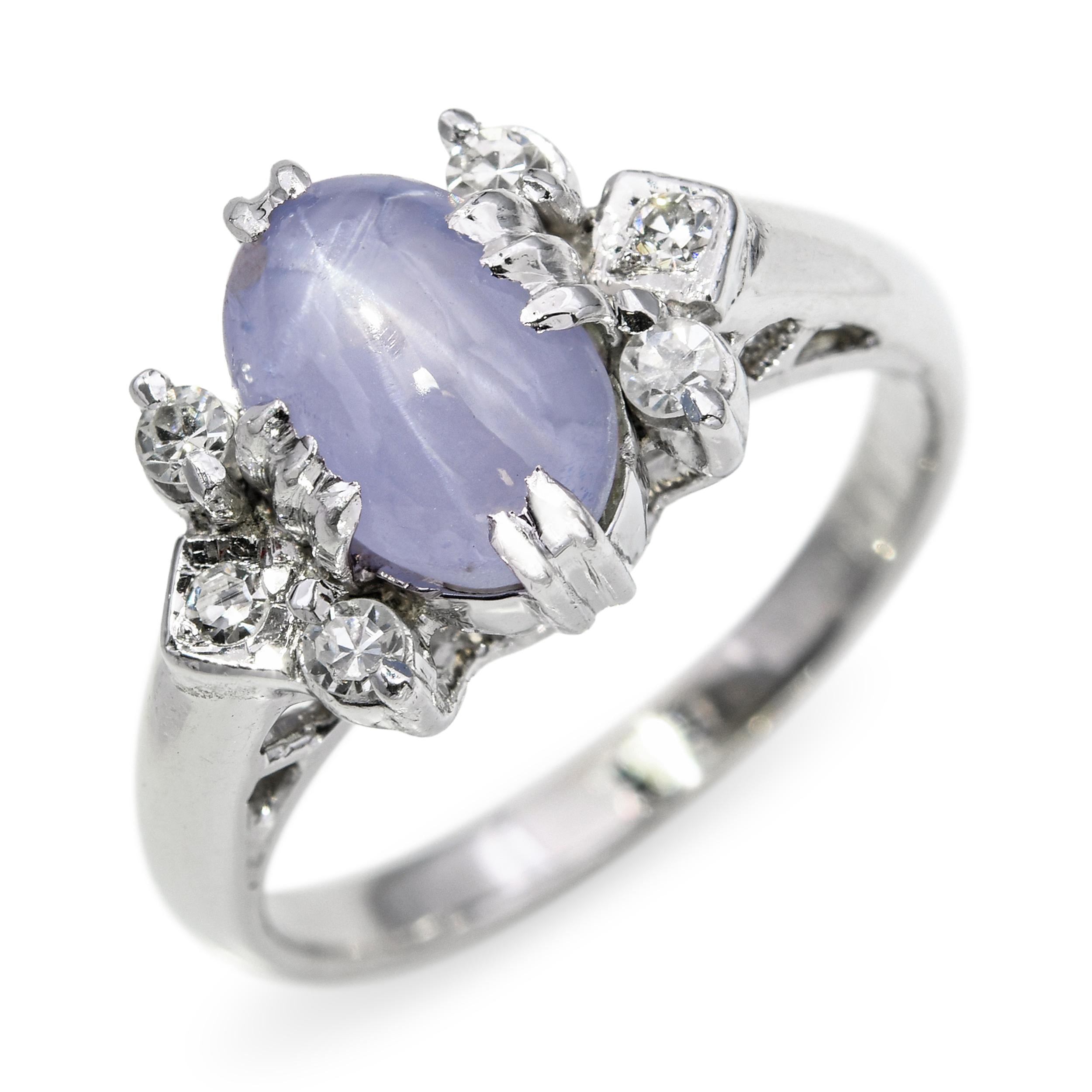 Vintage 18k White Gold Star 1.80ct Star Sapphire and Diamond Ring