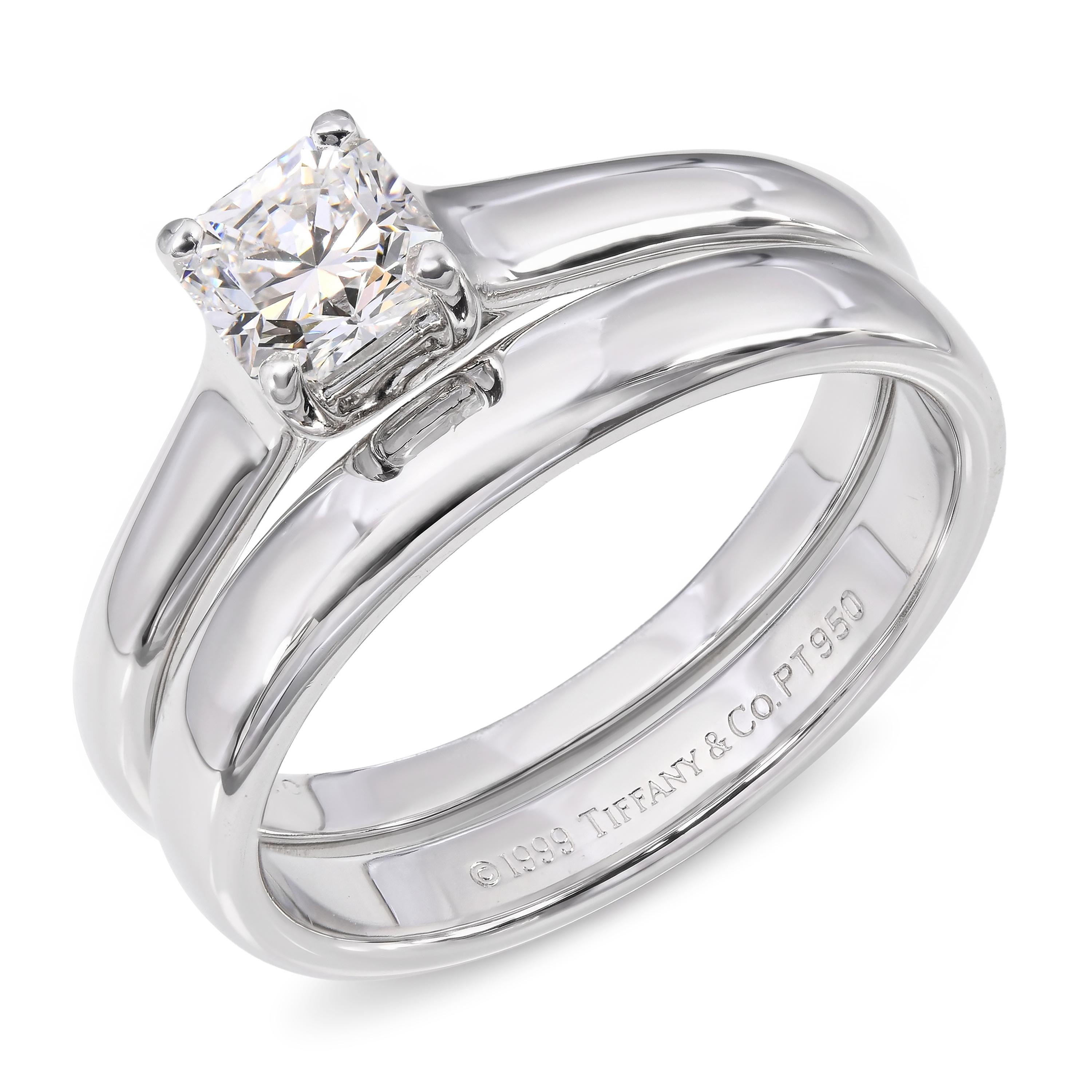 Tiffany & Co Platinum Lucida .51ct Diamond Engagement Ring & Wedding Band Set