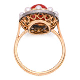Antique Victorian Two-Tone Coral, Pearl and Rose Cut Diamond Statement Ring