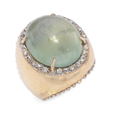 14k Yellow Gold 15.50ct Prehnite and Diamond Dome Ring