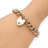Antique Victorian 9k Rose Gold Link Heart Lock Clasp Bracelet