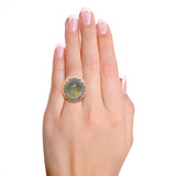 14k Yellow Gold 15.50ct Prehnite and Diamond Dome Ring