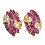 Vintage 18k Yellow Gold 6.78tcw Ruby and Diamond Earrings